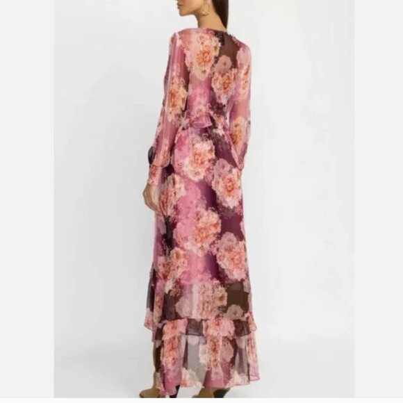 Johnny Was Carina Silk Floral Ruffled Tiered Maxi Dress with Slip NWT $445 - Picture 3 of 10